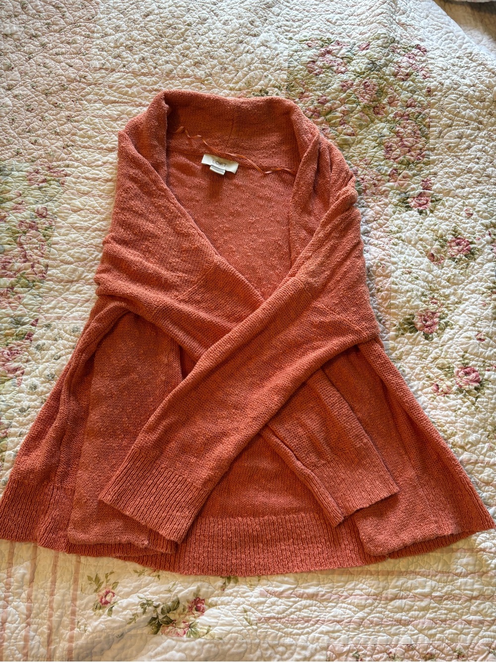 LOFT Open-Front Burnt Orange Knit Cardigan